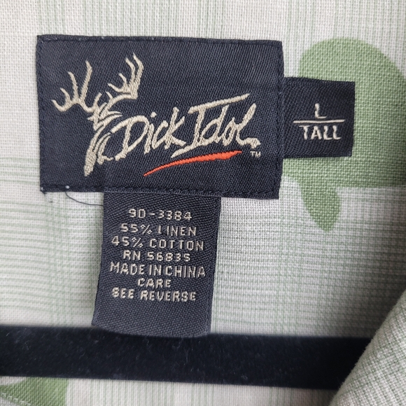 DICK IDOL Fish Print Shirt Linen Blend Green Size L Tall Relaxed Camp Fisherman - Picture 5 of 9